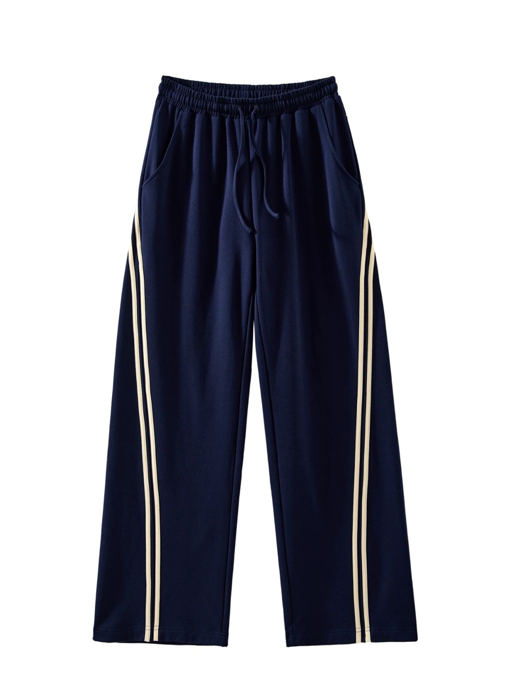 Woman’s Navy Joggers with Butter Yellow Side Stripes